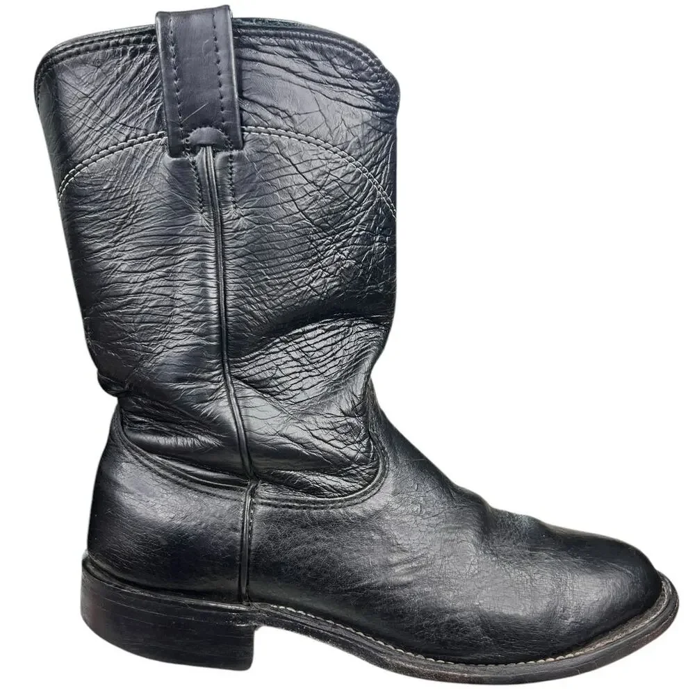 Larry Mahan Men’s Black Leather Cowboy Boots Size US 7.5 D
